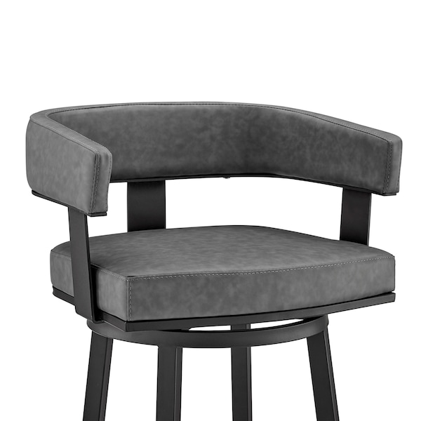Armen Living Lorin 26" Counter Height Swivel Bar Stool in Black Finish and Gray Faux Leather - LCLRBAMBVG26