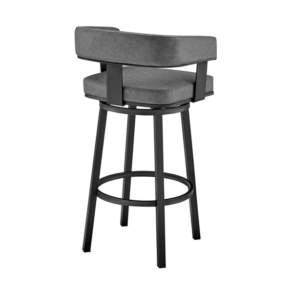 Armen Living Lorin 26" Counter Height Swivel Bar Stool in Black Finish and Gray Faux Leather - LCLRBAMBVG26