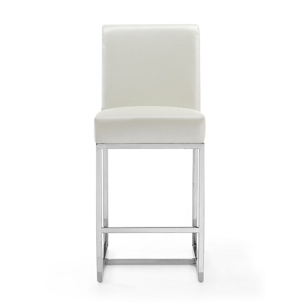 Manhattan Comfort Element 24" Faux Leather Counter Stool in Pearl White and Polished Chrome (Set of 2) - 2-CS003-PW