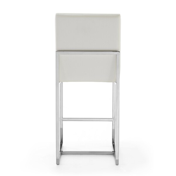 Manhattan Comfort Element 24" Faux Leather Counter Stool in Pearl White and Polished Chrome (Set of 2) - 2-CS003-PW