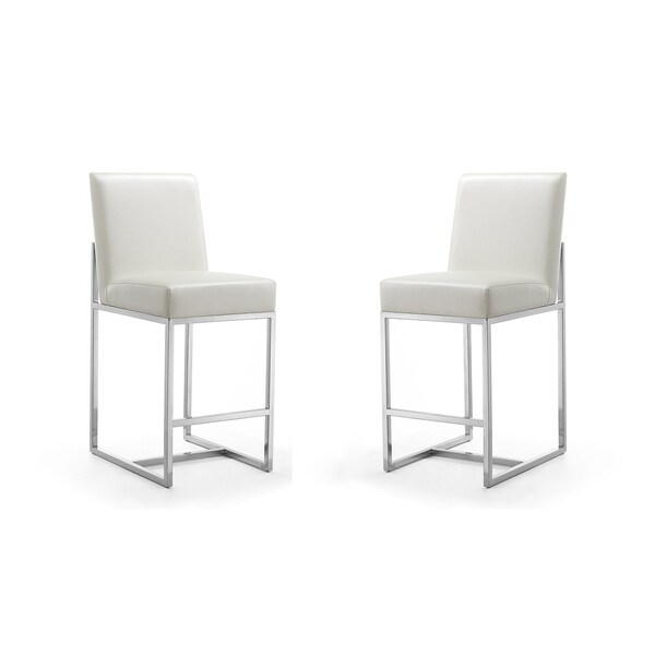 Manhattan Comfort Element 24" Faux Leather Counter Stool in Pearl White and Polished Chrome (Set of 2) - 2-CS003-PW