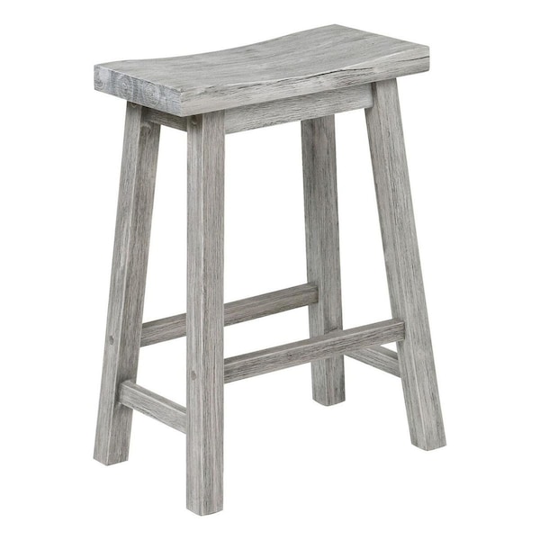 Benjara 24 x 17.75 x 10 in. Saddle Design Wooden Counter Stool with Grain Details, Gray - BM239730
