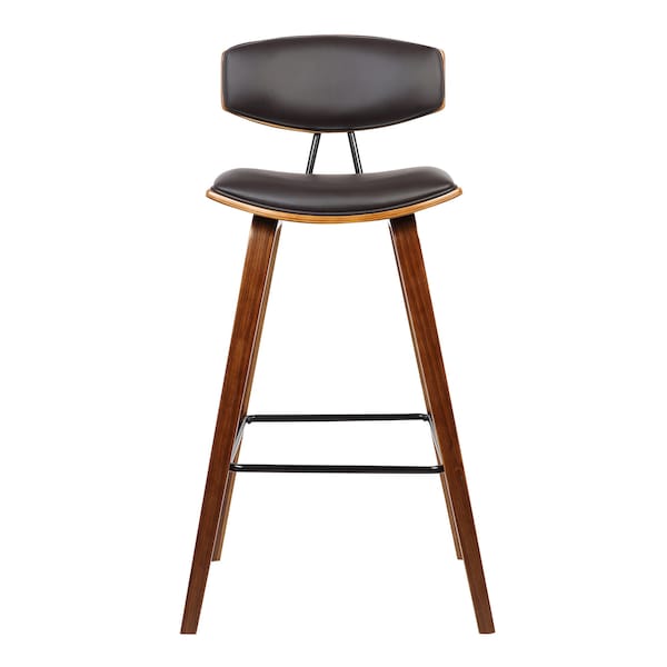 Armen Living Fox 25.5" Counter Height Brown Faux Leather and Walnut Wood Mid-Century Modern Bar Stool - LCFOBAWABR26