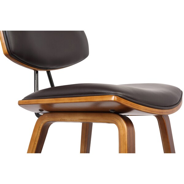 Armen Living Fox 25.5" Counter Height Brown Faux Leather and Walnut Wood Mid-Century Modern Bar Stool - LCFOBAWABR26