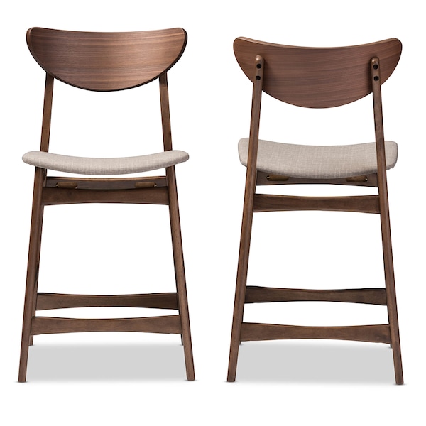 Baxton Studio Latina Grey Upholstered Walnut Finishing 24" Counter Stool, PK2 - 123-6801
