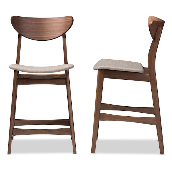 Baxton Studio Latina Grey Upholstered Walnut Finishing 24" Counter Stool, PK2 - 123-6801