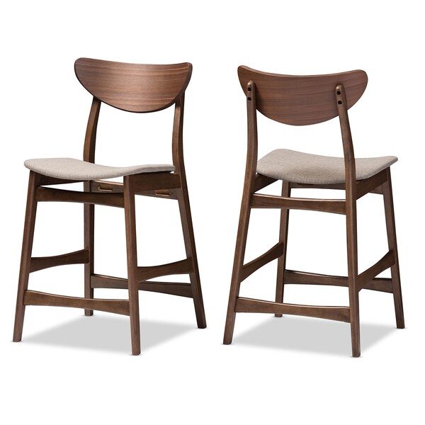 Baxton Studio Latina Grey Upholstered Walnut Finishing 24" Counter Stool, PK2 - 123-6801