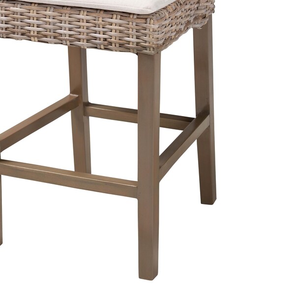 Bali & Pari Toby Modern Bohemian Grey Kubu Rattan and Rustic Taupe Finished Mahogany Wood Counter Stool - 245-13715-ZORO
