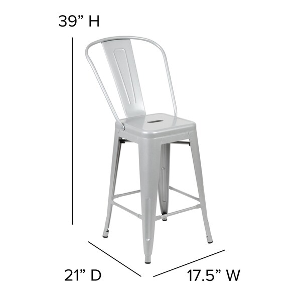 Flash Furniture 24" Silver Metal Counter Stool-Gray Poly Seat - CH-31320-24GB-SIL-PL2G-GG