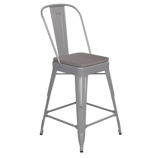 Flash Furniture 24" Silver Metal Counter Stool-Gray Poly Seat - CH-31320-24GB-SIL-PL2G-GG