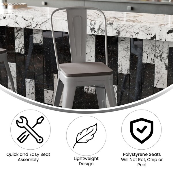 Flash Furniture 24" Silver Metal Counter Stool-Gray Poly Seat - CH-31320-24GB-SIL-PL2G-GG