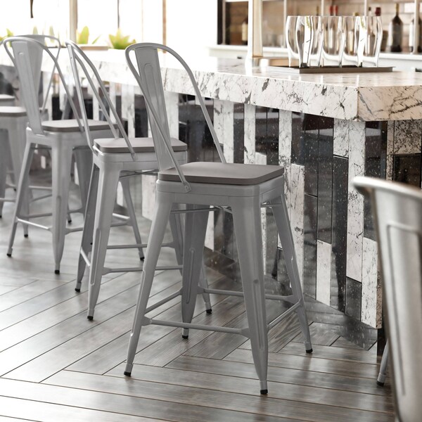 Flash Furniture 24" Silver Metal Counter Stool-Gray Poly Seat - CH-31320-24GB-SIL-PL2G-GG