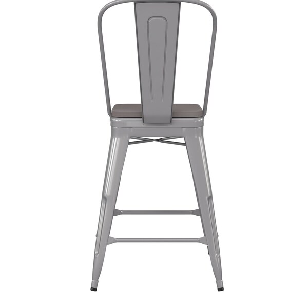 Flash Furniture 24" Silver Metal Counter Stool-Gray Poly Seat - CH-31320-24GB-SIL-PL2G-GG