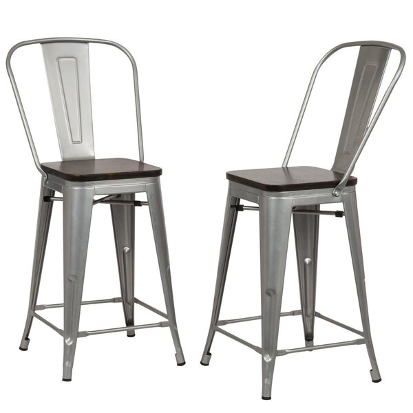 Carolina Cottage 24 in. Ash Wood Seat Counter Stool Silver & Elm - Set of 2 - TH-1724-SLVELM