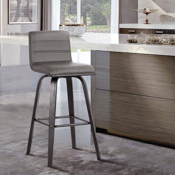 Armen Living Vienna 26" Swivel Counter Stool in Black Wood Finish with Gray Faux Leather - LCVIBAGRBL26