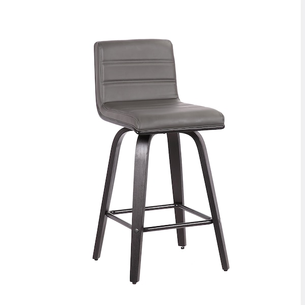 Armen Living Vienna 26" Swivel Counter Stool in Black Wood Finish with Gray Faux Leather - LCVIBAGRBL26