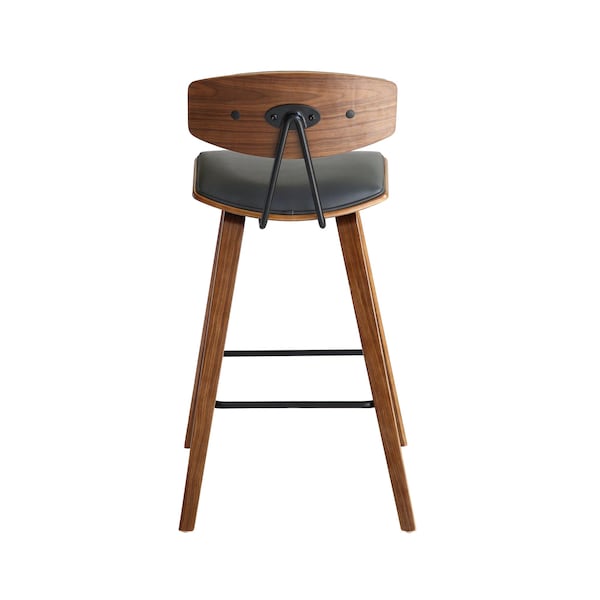 Armen Living Fox 25.5" Counter Height Gray Faux Leather and Walnut Wood Mid-Century Modern Bar Stool - LCFOBAWAGR26