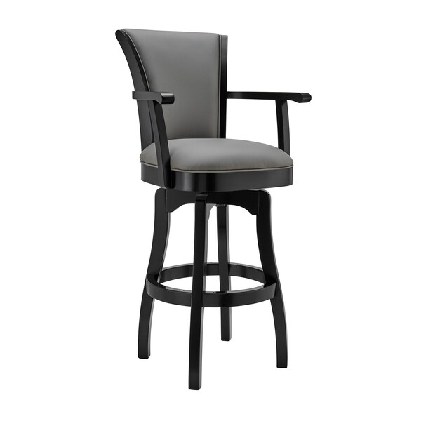 Armen Living Raleigh 26" Counter Height Swivel Gray Faux Leather and Black Wood Arm Bar Stool - LCRABAARBLGR26