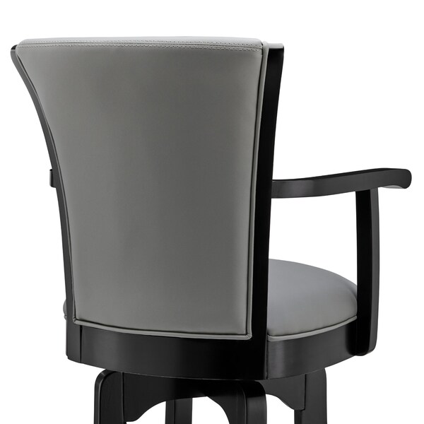 Armen Living Raleigh 26" Counter Height Swivel Gray Faux Leather and Black Wood Arm Bar Stool - LCRABAARBLGR26