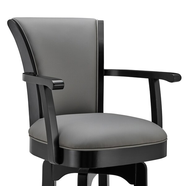 Armen Living Raleigh 26" Counter Height Swivel Gray Faux Leather and Black Wood Arm Bar Stool - LCRABAARBLGR26