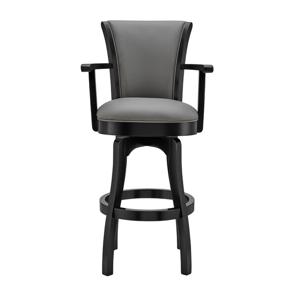 Armen Living Raleigh 26" Counter Height Swivel Gray Faux Leather and Black Wood Arm Bar Stool - LCRABAARBLGR26