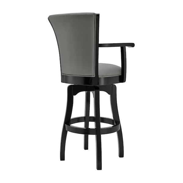 Armen Living Raleigh 26" Counter Height Swivel Gray Faux Leather and Black Wood Arm Bar Stool - LCRABAARBLGR26