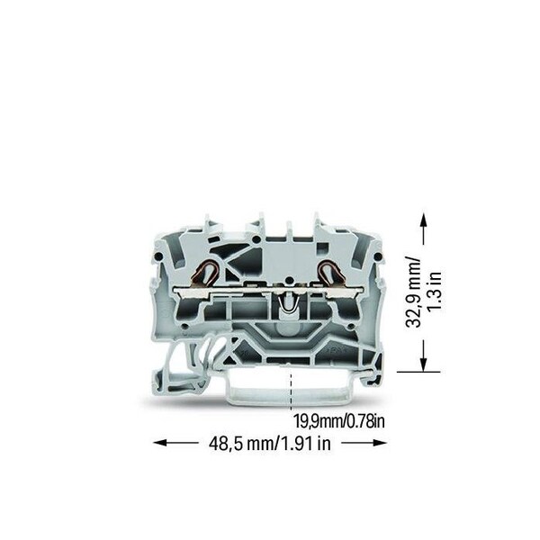 Wago 2 COND THRU TERMINAL BLOCKS, 12 AWG -22 AWG GREY,  - 2002-1201