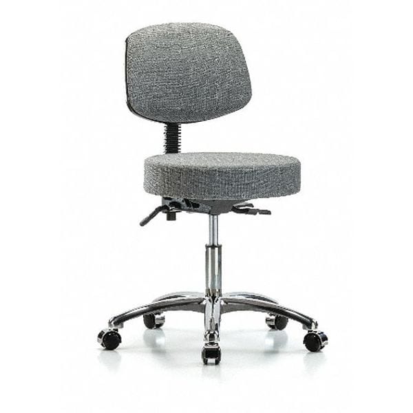 Blue Ridge Ergonomics Desk Stool, Fabric, Bk Chrm, Tilt, Cast, Gry - BR-FDHST-CR-T1-CC-F44