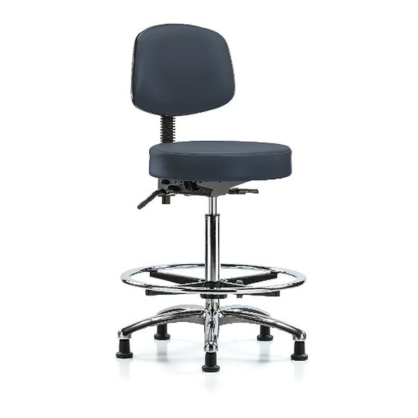 Blue Ridge Ergonomics Ben Stool, Hi, Vin, Bk, Chrome, CF, Glides, Nav - BR-VHBST-CR-T0-CF-RG-8582