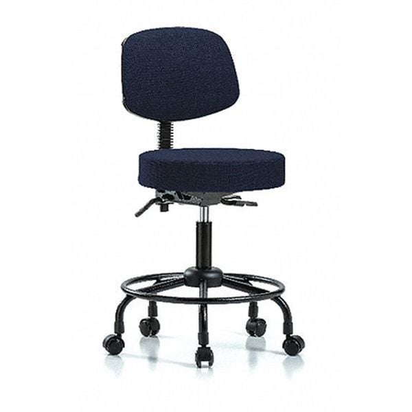 Blue Ridge Ergonomics Bench Stool, Med, Fab, Bk, RT, Casters, Nav - BR-FMBST-RT-T0-RC-F45