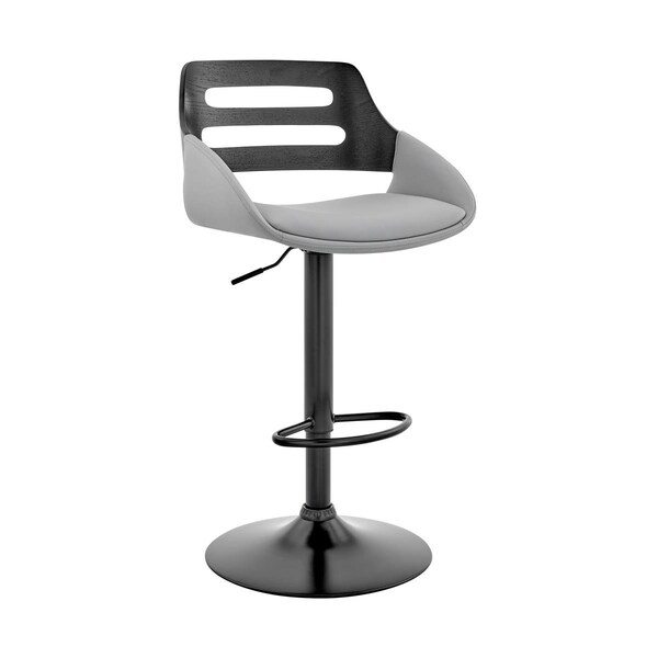 Seatsolutions Karter Adjustable Gray Faux Leather & Black Wood Bar Stool with Black Base - SE2757796