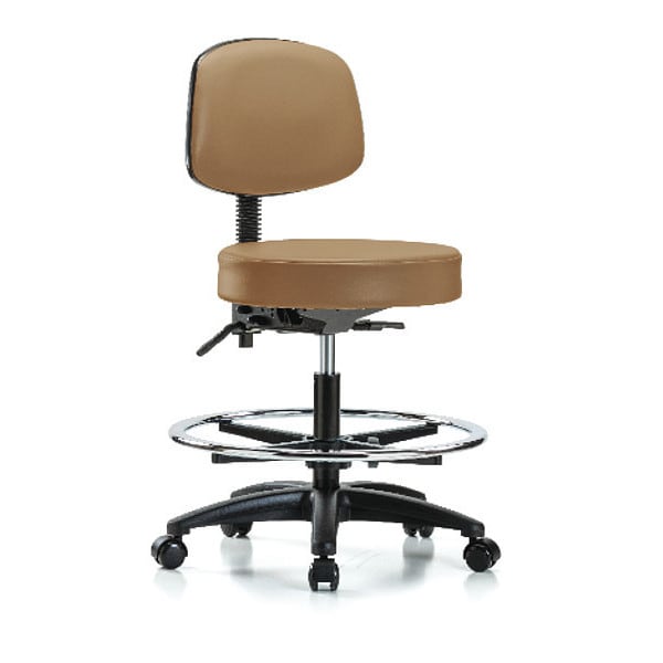 Blue Ridge Ergonomics Bench Stool, Med, Vinyl, Bk, CF, Cast, Taupe - BR-VMBST-RG-T0-CF-RC-8584