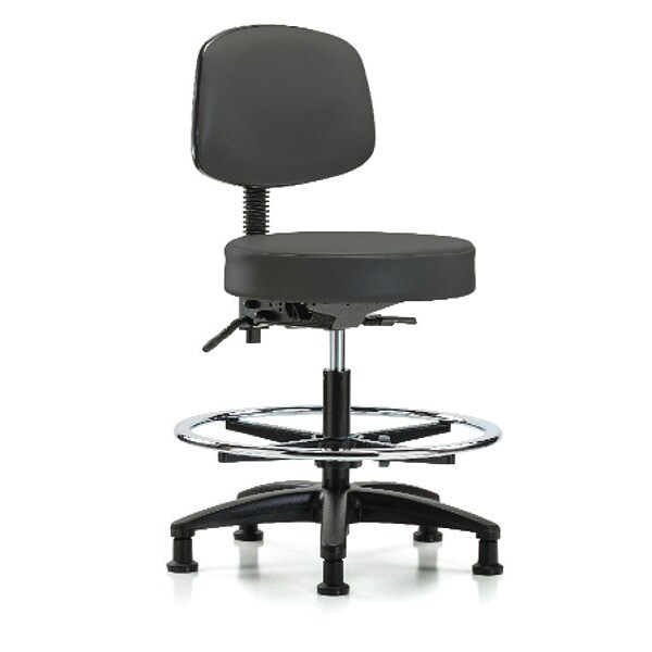 Blue Ridge Ergonomics Bench Stool, Med, Vinyl, Bk, CF, Glides, Gry - BR-VMBST-RG-T0-CF-RG-8605