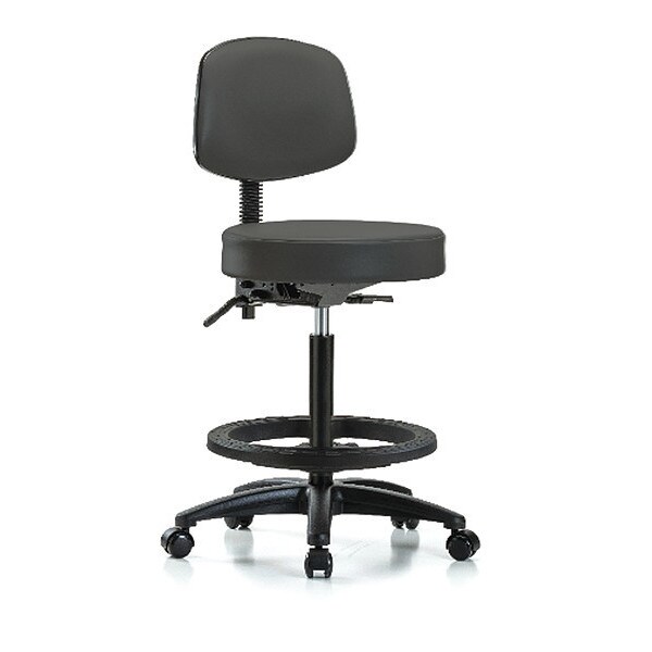 Blue Ridge Ergonomics Bench Stool, Hi, Vinl, Bk, Tilt, BF, Cast, Gry - BR-VHBST-RG-T1-BF-RC-8605