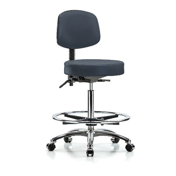 Blue Ridge Ergonomics Bench Stool, Hi, Vin, Bk, Chrome, CF, Cast, Nav - BR-VHBST-CR-T0-CF-CC-8582