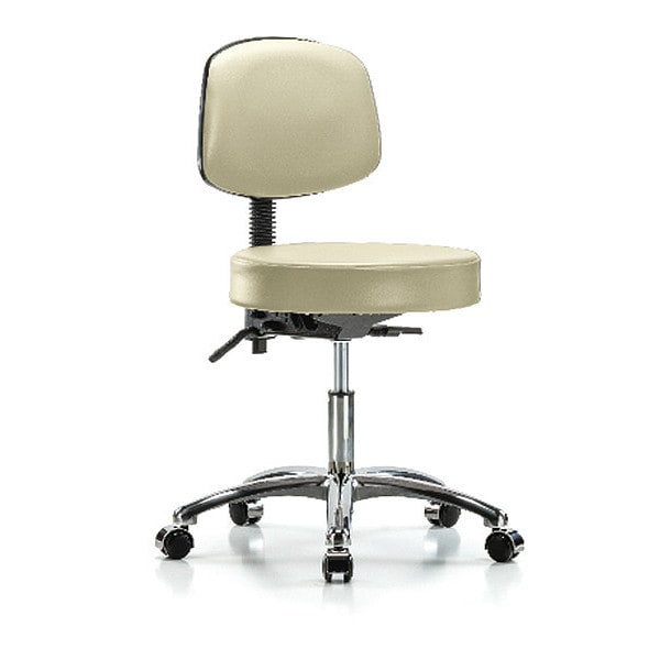 Blue Ridge Ergonomics Desk Stool, Vinyl, Bk, Chrome, Casters, Wht - BR-VDHST-CR-T0-CC-8501