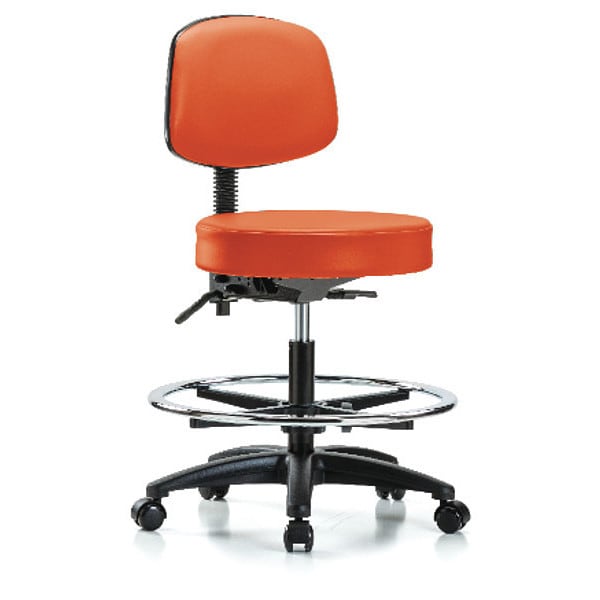 Blue Ridge Ergonomics Bench Stool, Med, Vin, Bk, CF, Cast, Orange - BR-VMBST-RG-T1-CF-RC-8613