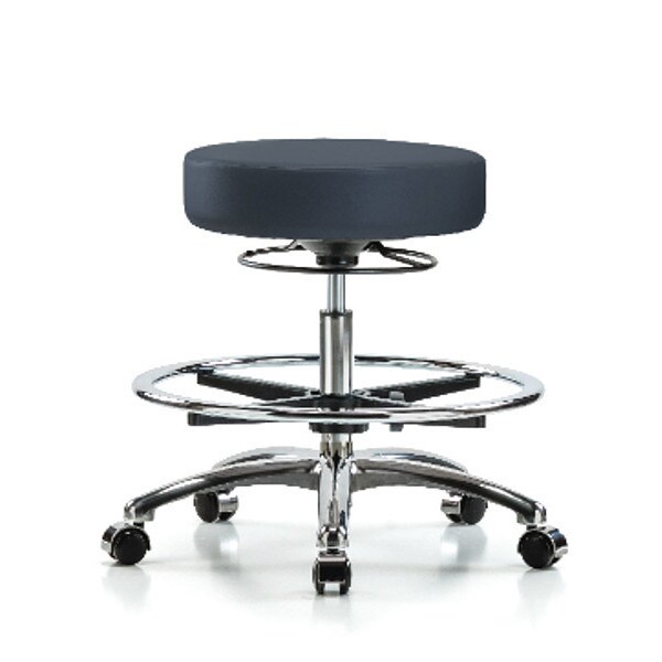 Blue Ridge Ergonomics Bench Stool, Med, Vinyl, Chrm, CF, Cstrs, Nav - BR-VMBSO-CR-CF-CC-8582