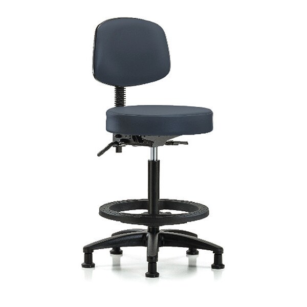 Blue Ridge Ergonomics Bench Stool, Hi, Vinl, Bk, Tilt, BF, Gld, Nav - BR-VHBST-RG-T1-BF-RG-8582