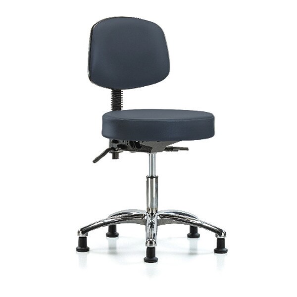 Blue Ridge Ergonomics Desk Stool, Vinyl, Bk, Chrome, Glides, Nav - BR-VDHST-CR-T0-RG-8582