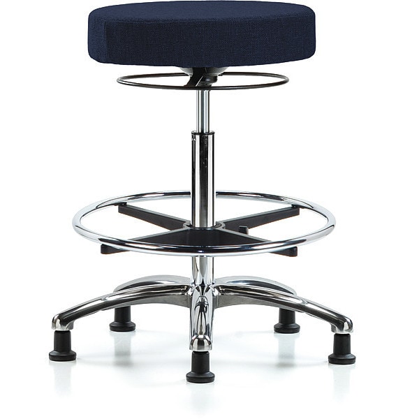 Blue Ridge Ergonomics Bench Stool, Hi, Fabric, Chrom, CF, Glids, Nav - BR-FHBSO-CR-CF-RG-F45