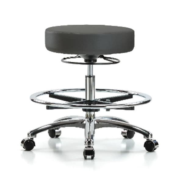 Blue Ridge Ergonomics Bench Stool, Med, Vinyl, Chrm, CF, Cstrs, Gry - BR-VMBSO-CR-CF-CC-8605