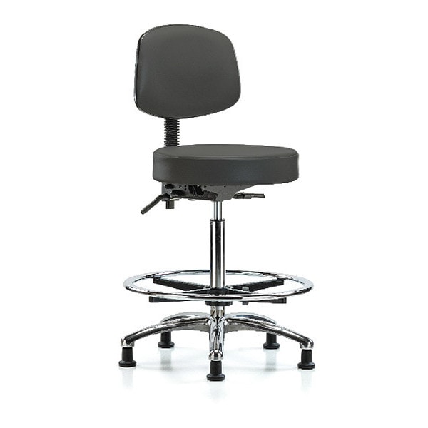 Blue Ridge Ergonomics Ben Stool, Hi, Vin, Bk, Chrome, CF, Glides, Gry - BR-VHBST-CR-T0-CF-RG-8605