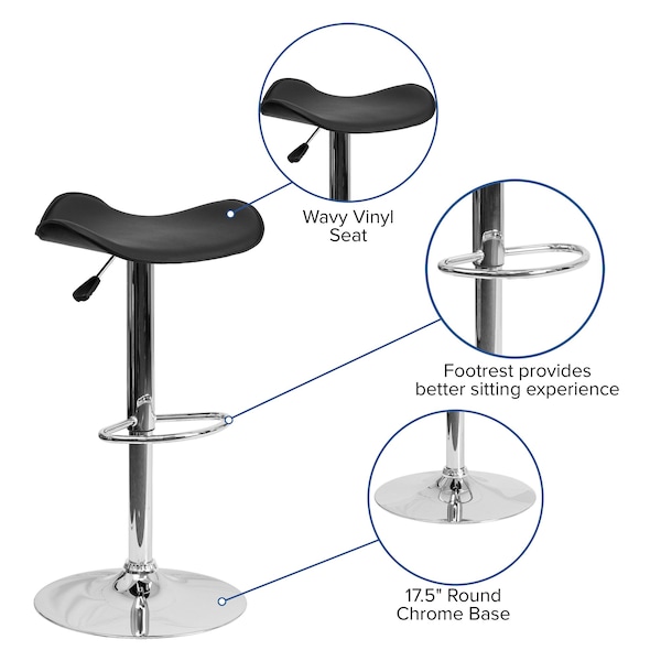 Flash Furniture Black Vinyl Barstool, Adj Height - CH-TC3-1002-BK-GG
