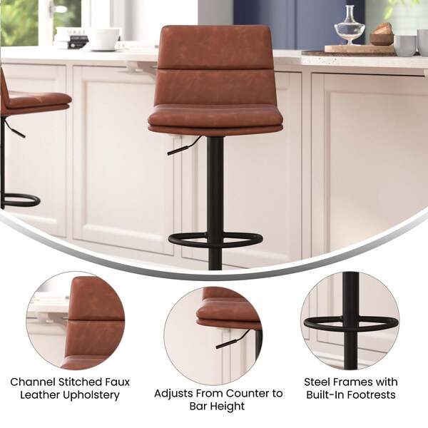 Flash Furniture Cognac Adjustable Height LeatherSoft Barstools, 2PK - CH-202071-BR-GG