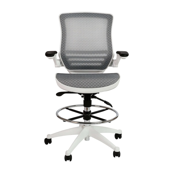 Flash Furniture Gray/White Mid-Back Drafting Chair - Flip-Up Arms - BL-LB-8801X-D-GR-WH-GG