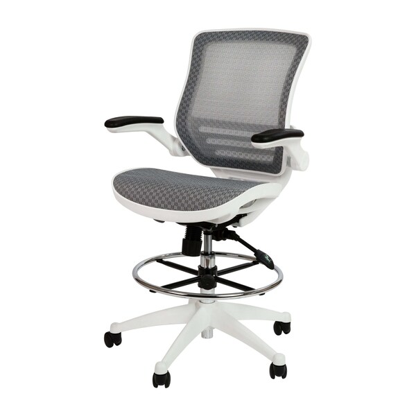 Flash Furniture Gray/White Mid-Back Drafting Chair - Flip-Up Arms - BL-LB-8801X-D-GR-WH-GG