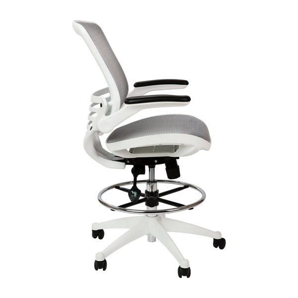 Flash Furniture Gray/White Mid-Back Drafting Chair - Flip-Up Arms - BL-LB-8801X-D-GR-WH-GG