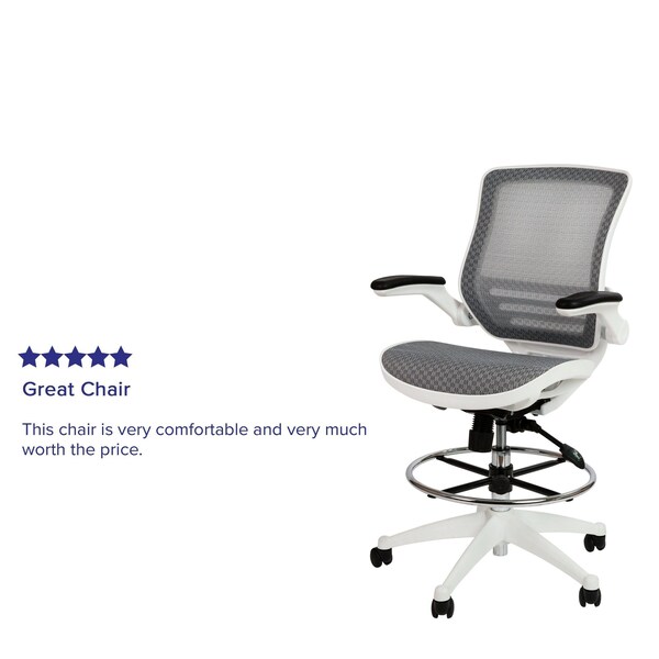 Flash Furniture Gray/White Mid-Back Drafting Chair - Flip-Up Arms - BL-LB-8801X-D-GR-WH-GG