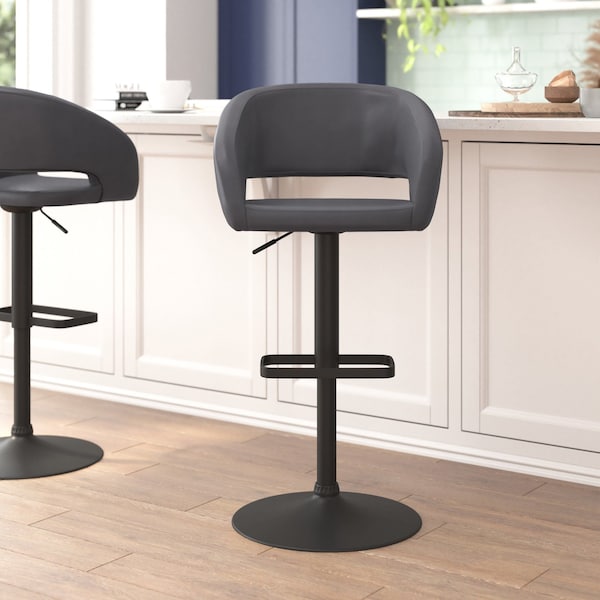 Flash Furniture Gray Vinyl Adjustable Height Barstool - CH-122070-GYBK-GG